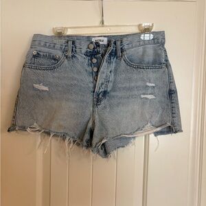 pistola Light Blue Distressed Denim Button-Fly Shorts